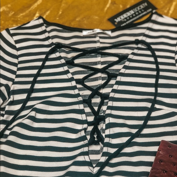 FLAMINGO | NWT Lace up Stripe top - Picture 3 of 5